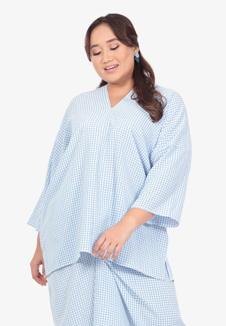Wareesha Raya Gingham Pario Kurung Set - Blue