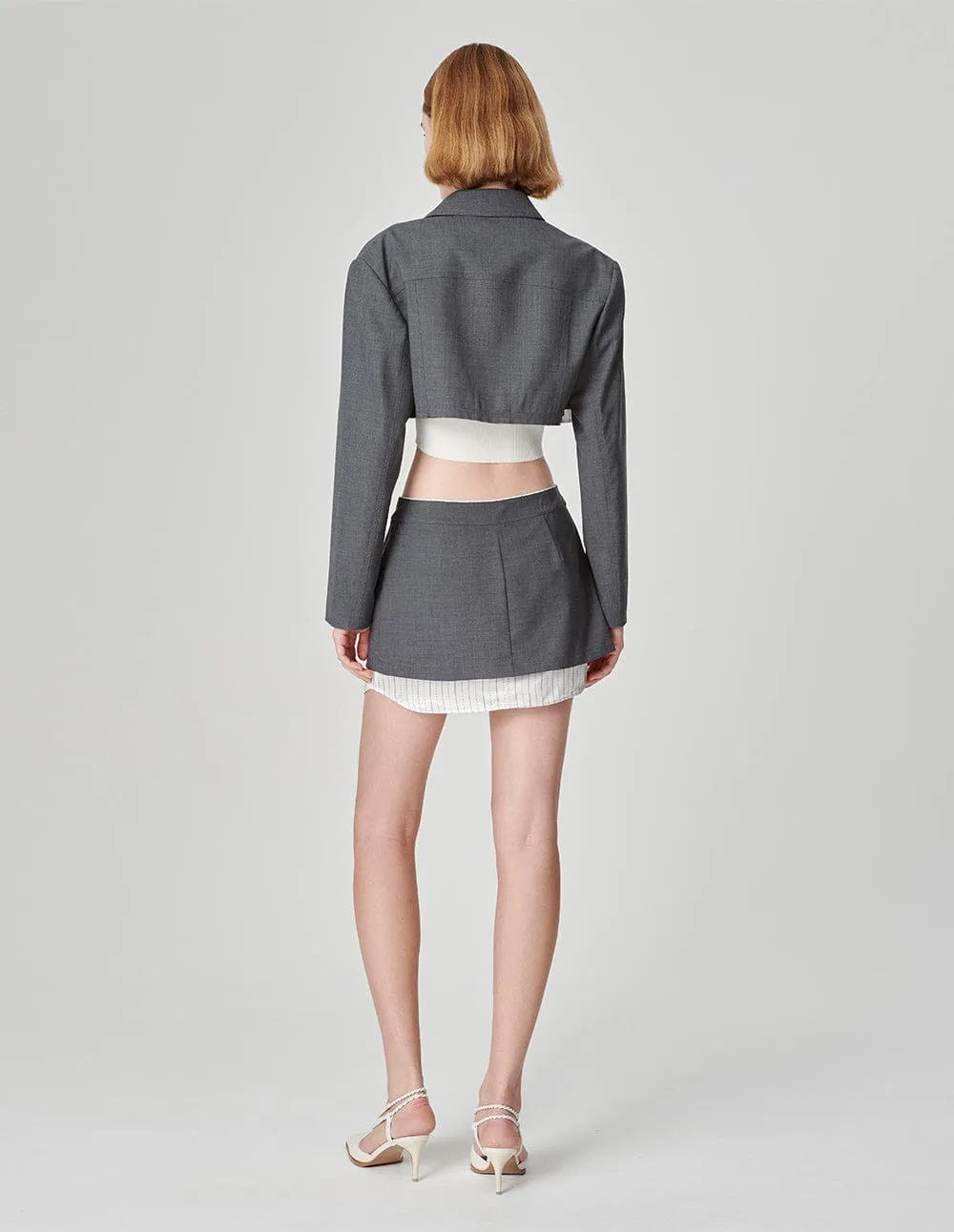 Women's Grey Wide Hem Short Blazer